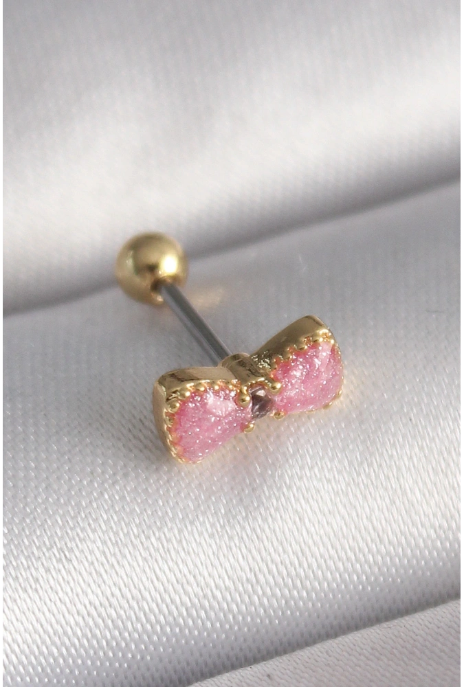 Shoecide 316l Çelik Gold Renk Pembe Fiyonk Model Tragus Piercing