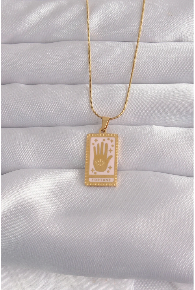 Shoecide 316l Çelik Gold Renk Pembe Mineli El Figür Tarot Kolye