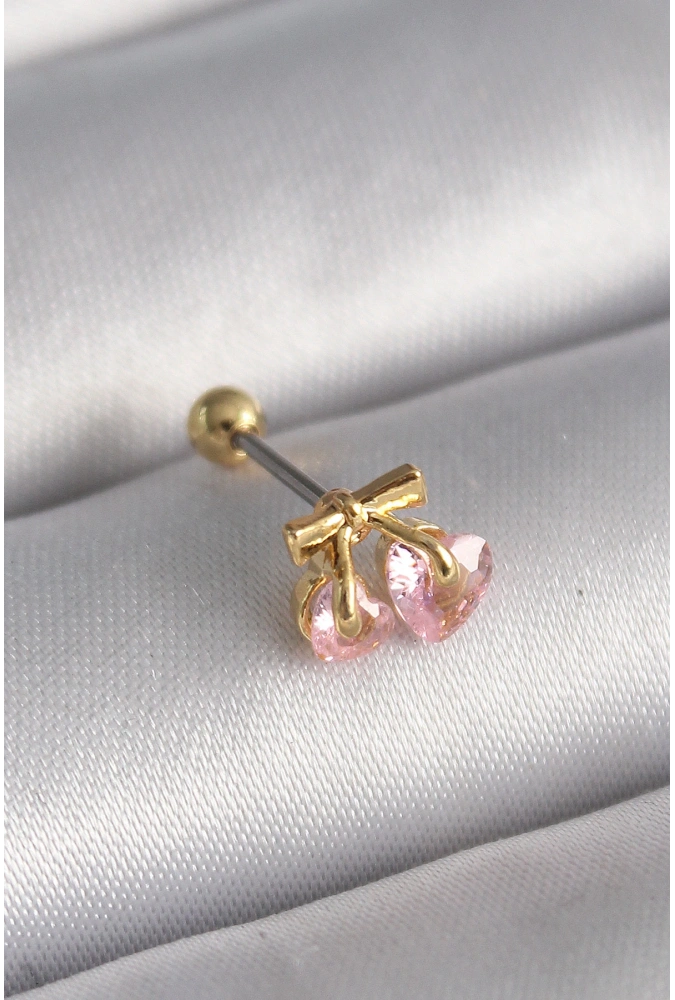 Shoecide 316l Çelik Gold Renk Pembe Zirkon Taşlı Kalp Tragus Piercing
