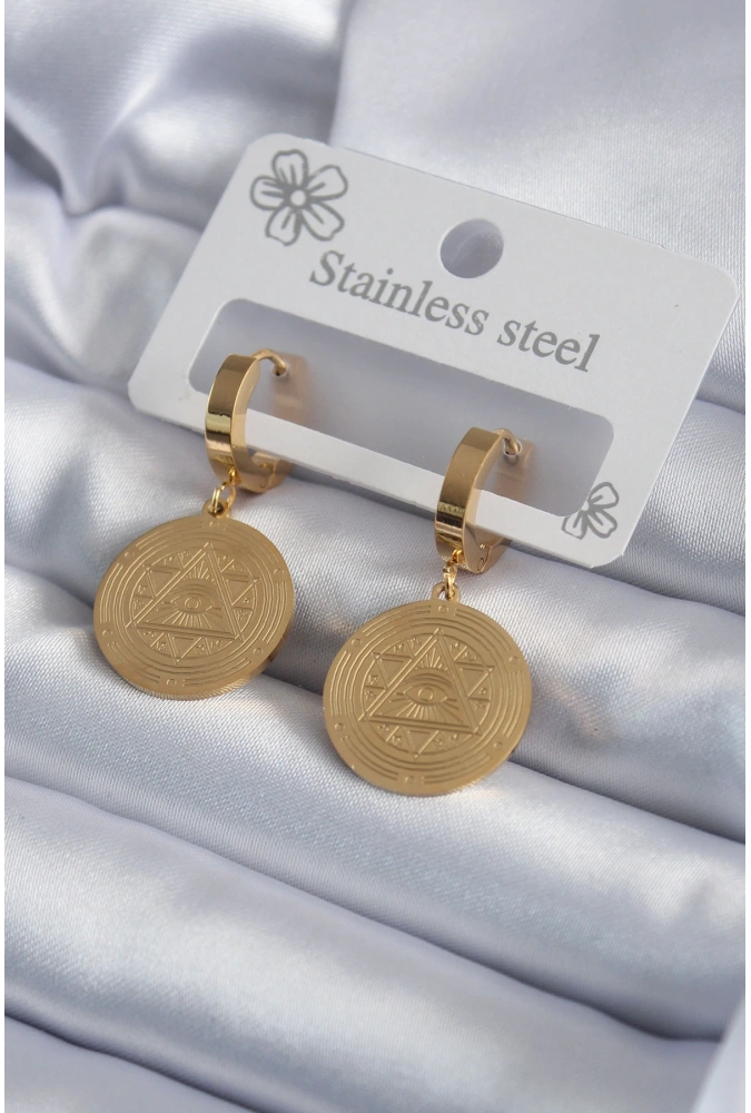 Shoecide 316l Çelik Gold Renk Pentagram İşleme Model Kadın Küpe