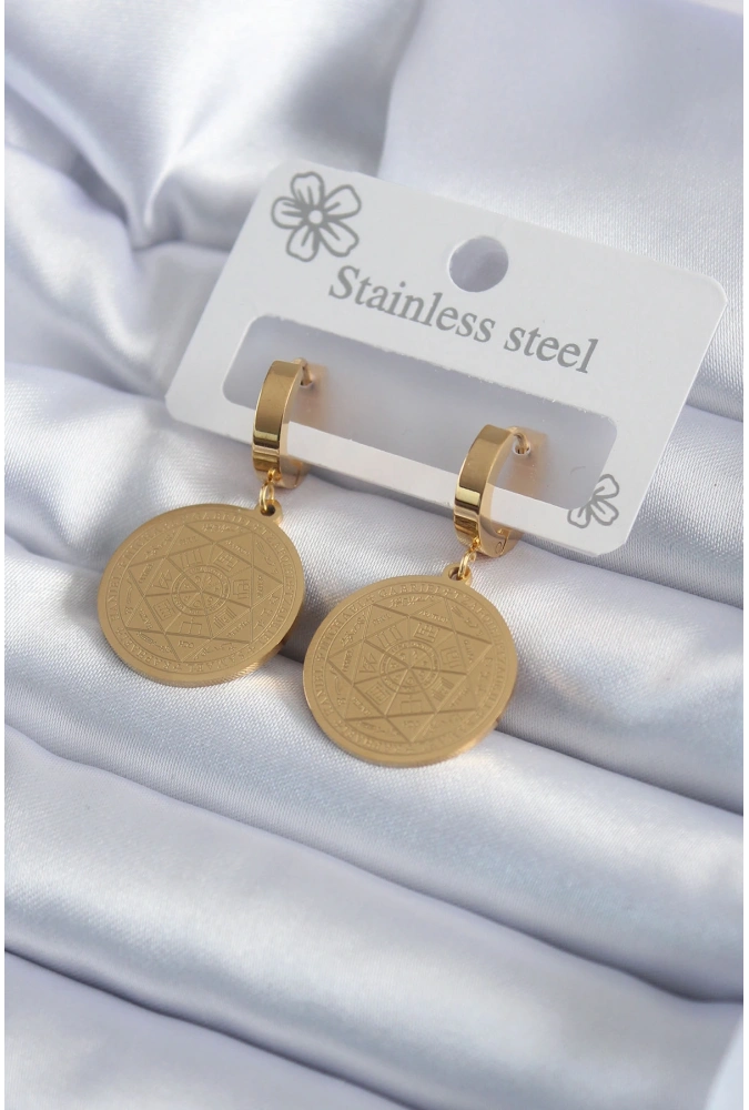 Shoecide 316l Çelik Gold Renk Pentagram Yıldızı İşleme Model Kadın Küpe