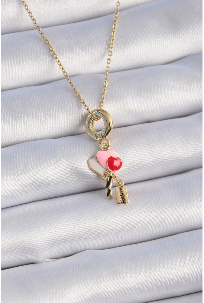Shoecide 316l Çelik Gold Renk Renkli Kalp Figür Charm Model Kadın Kolye