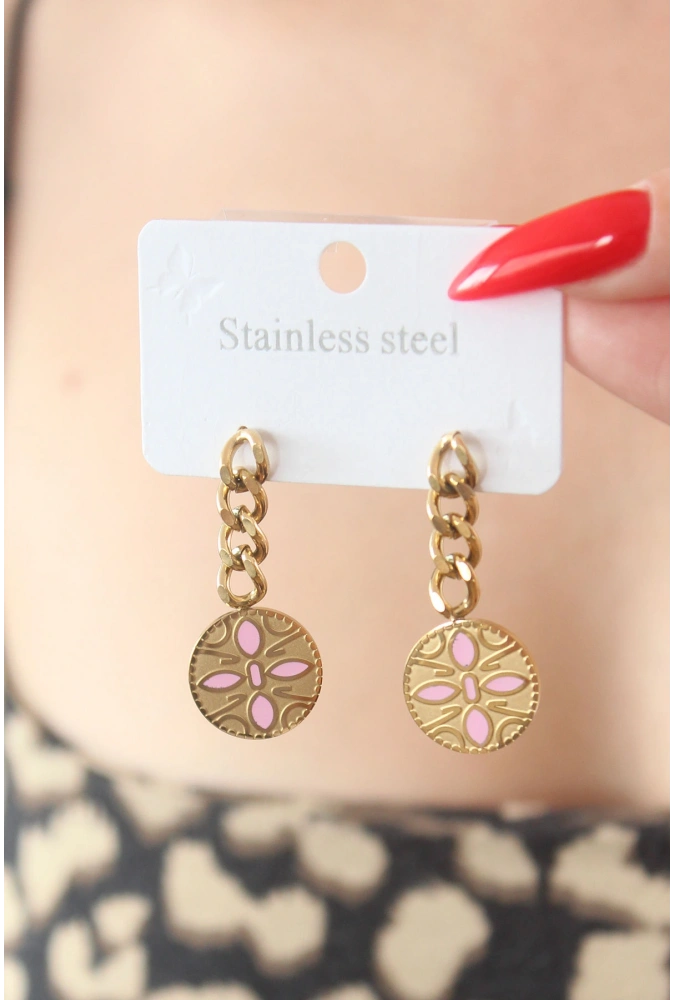 Shoecide 316l Çelik Gold Renk Sallantı Çiçek Model İşleme Detay Kadın Küpe