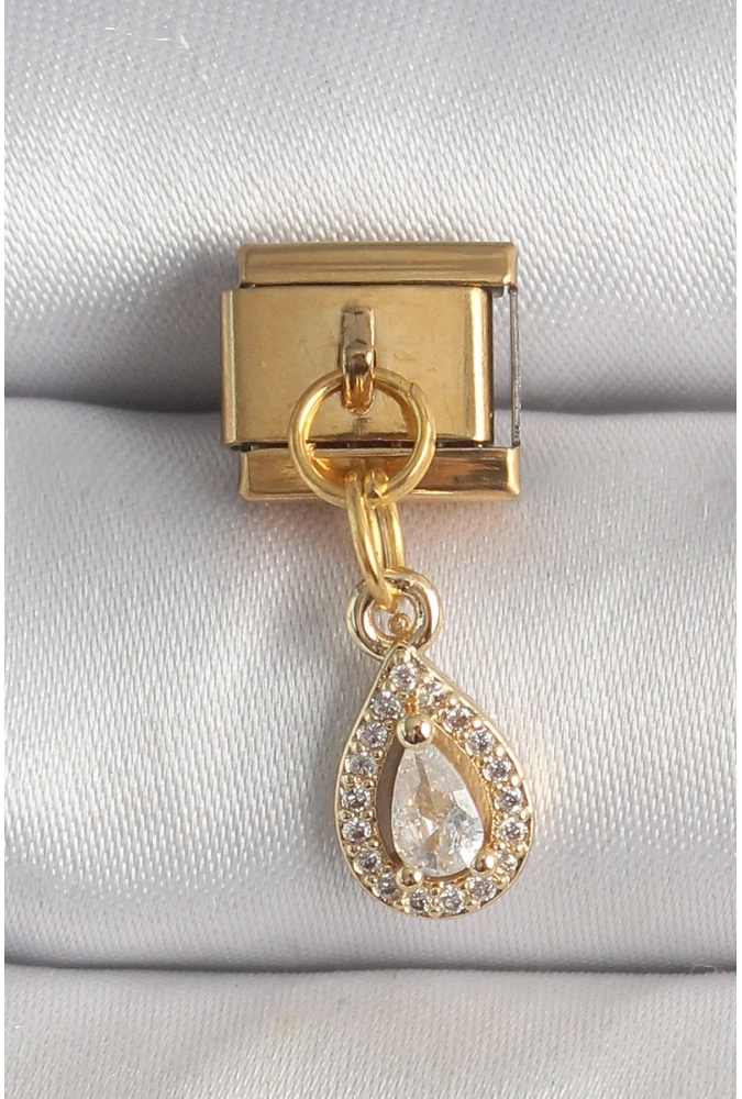 Shoecide 316l Çelik Gold Renk Sallantı Damla Zirkon Taşlı Nomination Charm