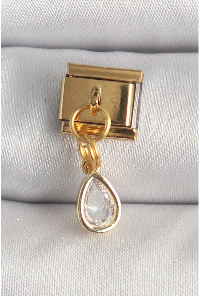 Shoecide 316l Çelik Gold Renk Sallantı Damla Zirkon Taşlı Nomination Charm