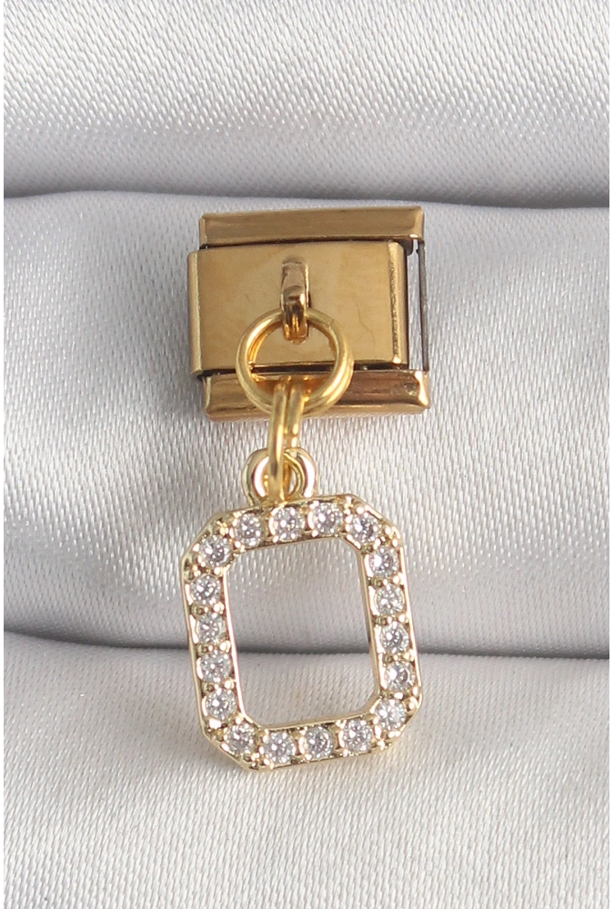 Shoecide 316l Çelik Gold Renk Sallantı Kare Zirkon Taşlı Nomination Charm