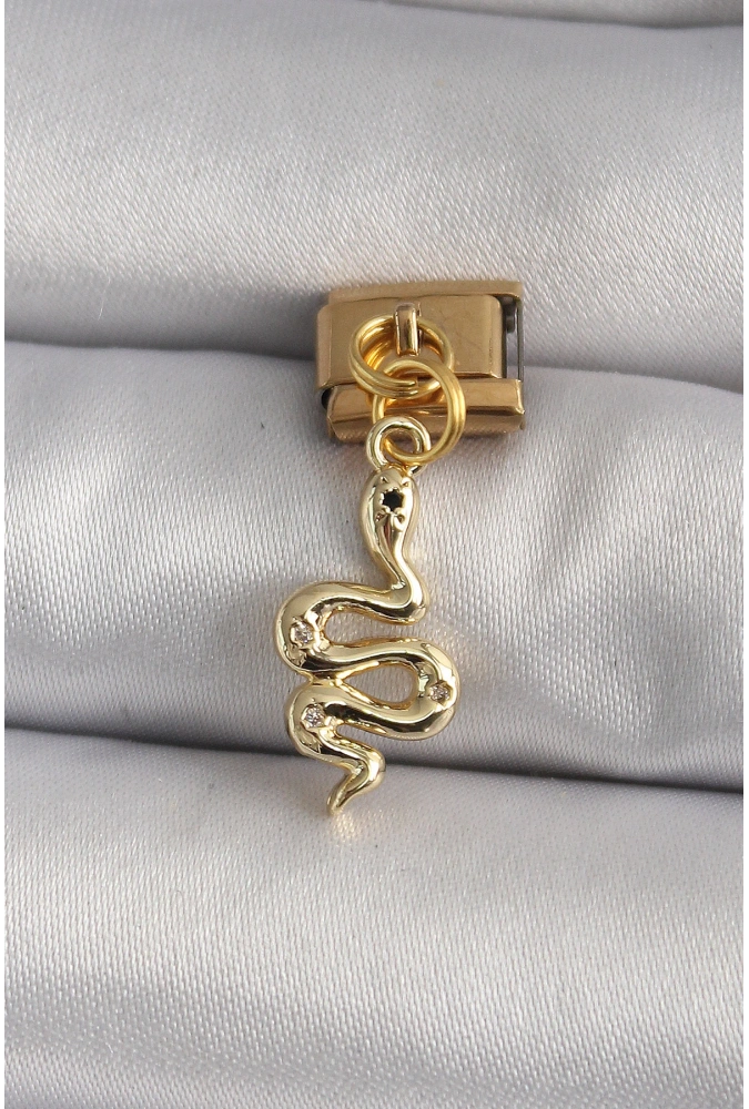 Shoecide 316l Çelik Gold Renk Sallantı Yılan Model Nomination Charm