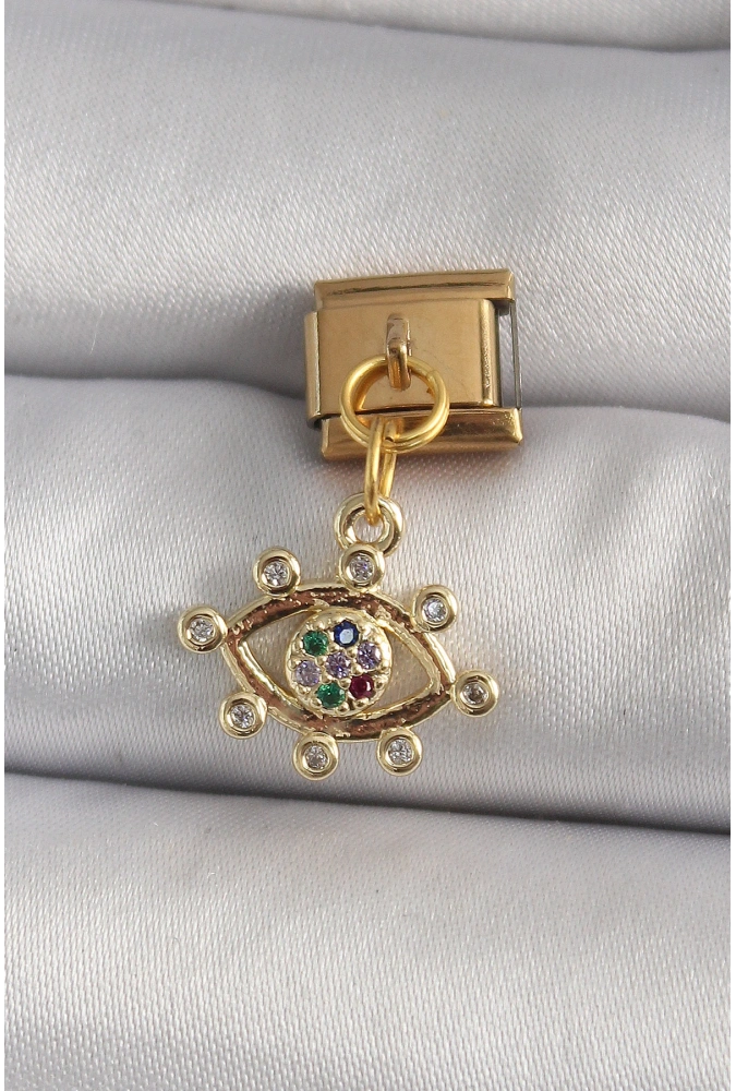 Shoecide 316l Çelik Gold Renk Sallantı Zirkon Taşlı Göz Model Nomination Charm