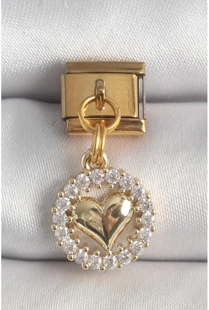 Shoecide 316l Çelik Gold Renk Sallantı Zirkon Taşlı Kalp Model Nomination Charm