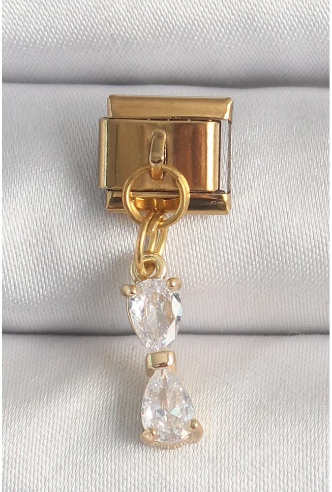 Shoecide 316l Çelik Gold Renk Sallantı Zirkon Taşlı Kurdele Model Nomination Charm