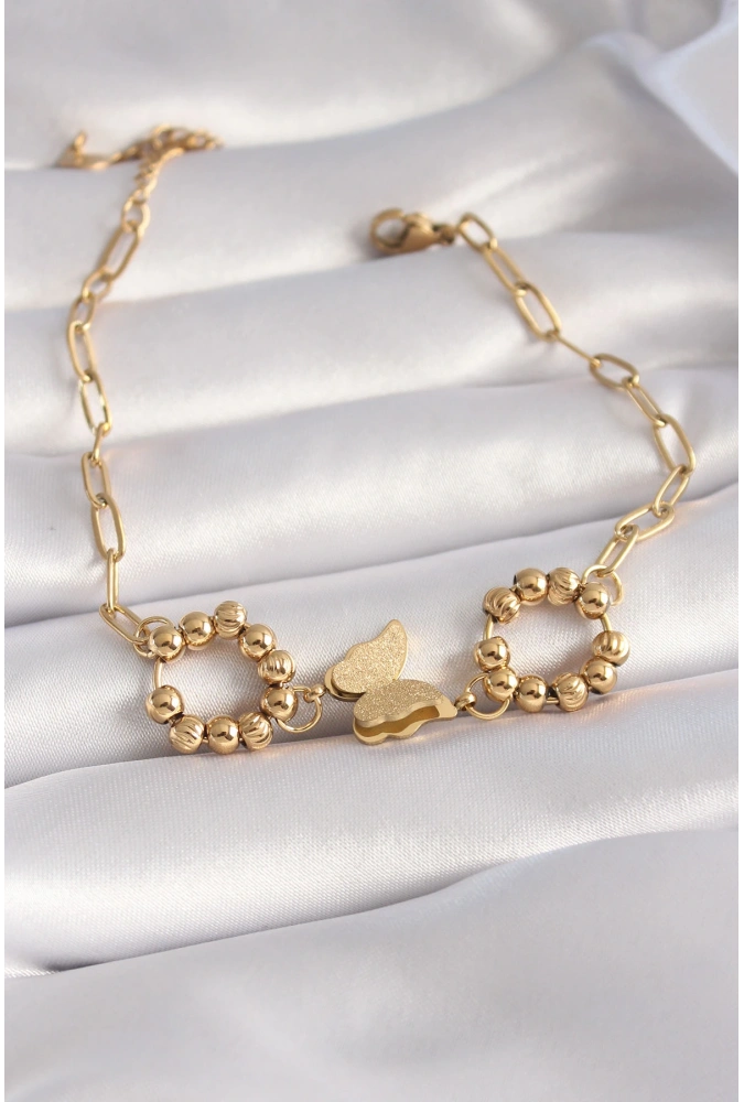 Shoecide 316l Çelik Gold Renk Simli Kelebek Figür Kadın Bileklik