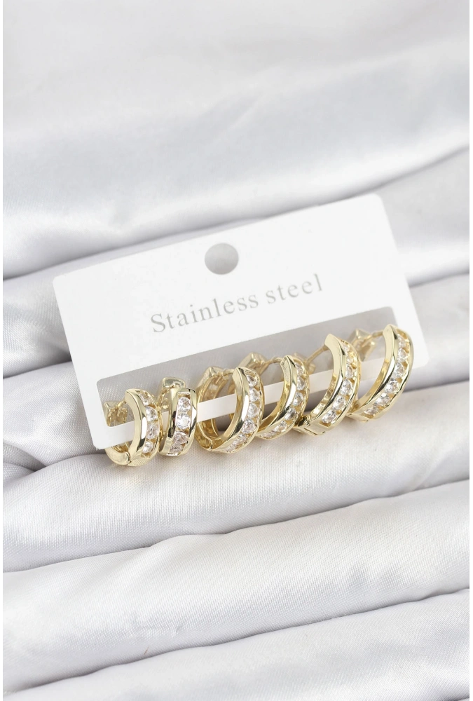 Shoecide 316l Çelik Gold Renk Su Yolu Halka Küpe Seti