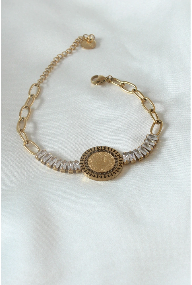 Shoecide 316l Çelik Gold Renk Tam Altın Modelli Zirkon Taşlı Kadın Bileklik