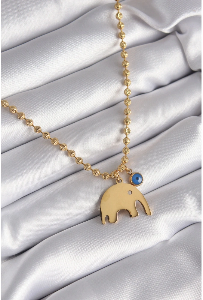 Shoecide 316l Çelik Gold Renk Top Zincir Model Fil Figür Nazar Boncuk Detay Kadın Kolye