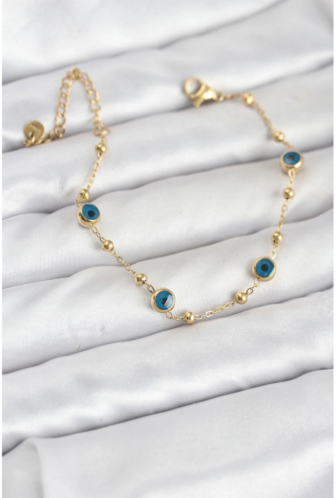 Shoecide 316l Çelik Gold Renk Topçuklu Nazar Model Kadın Bileklik