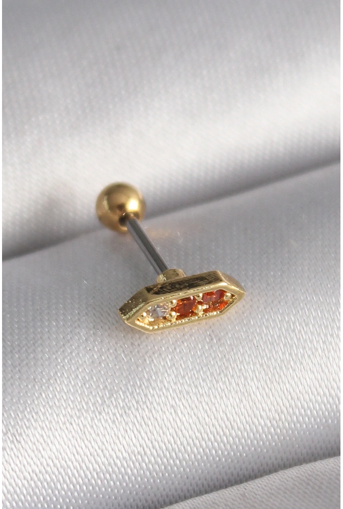 Shoecide 316l Çelik Gold Renk Turuncu Zirkon Taşlı Tragus Piercing