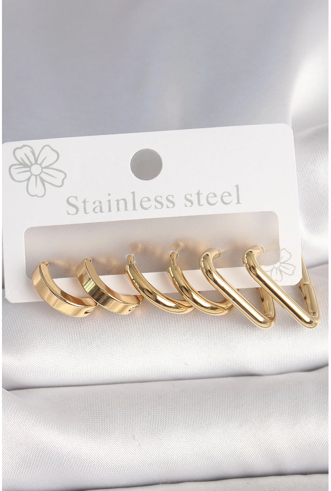 Shoecide 316l Çelik Gold Renk Üçgen Halka Model Kadın Küpe Seti