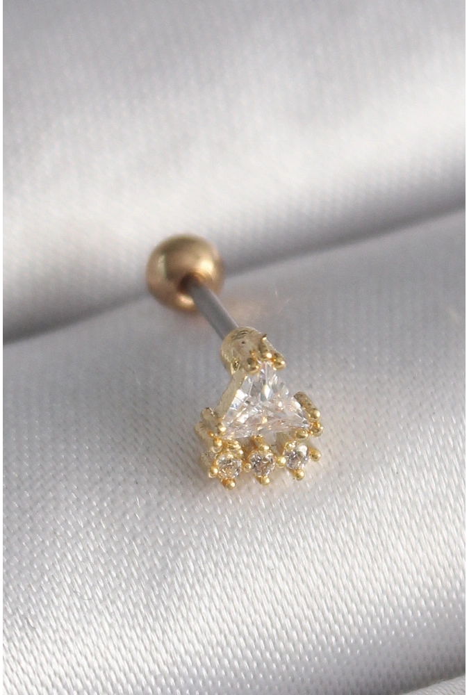 Shoecide 316l Çelik Gold Renk Üçgen Zirkon Taşlı Tragus Piercing