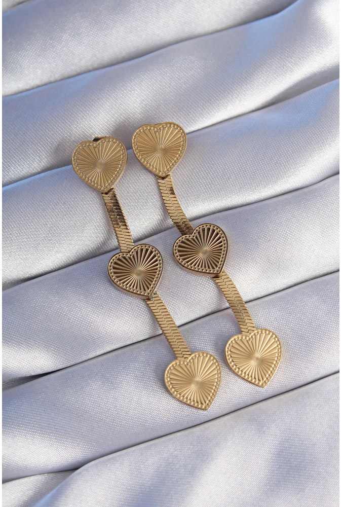 Shoecide 316l Çelik Gold Renk Uzun İtalyan Zincir Detaylı Kalp Küpe