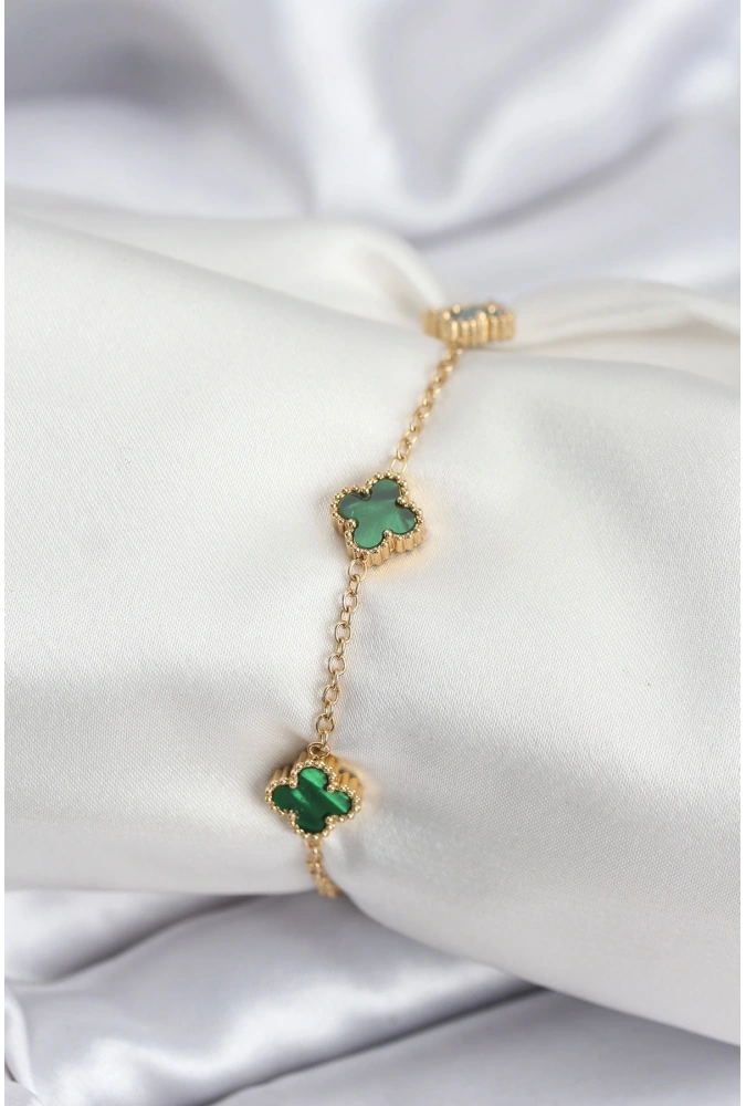 Shoecide 316l Çelik Gold Renk Yeşil Baby Boy Yonca Kadın Bileklik