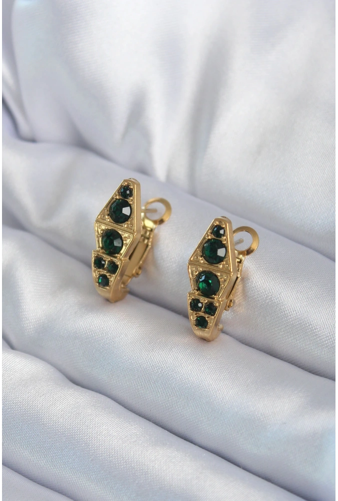 Shoecide 316l Çelik Gold Renk Yeşil Kristal Taş Detay Yılan Model Kadın Küpe