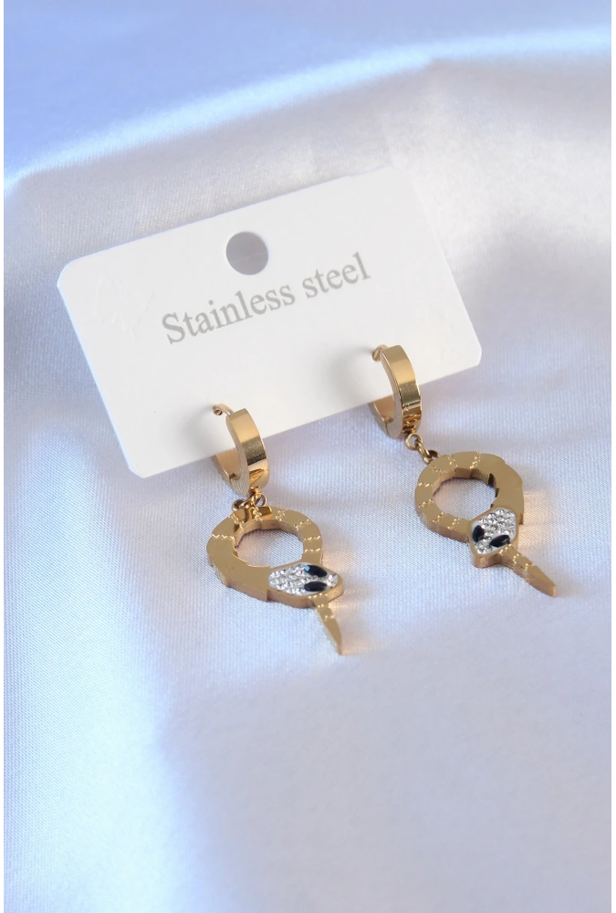 Shoecide 316l Çelik Gold Renk Yılan Model Zirkon Taşlı Kadın Küpe