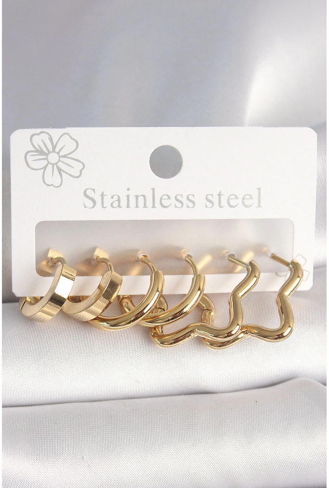 Shoecide 316l Çelik Gold Renk Yıldız Halka Model Kadın Küpe Seti