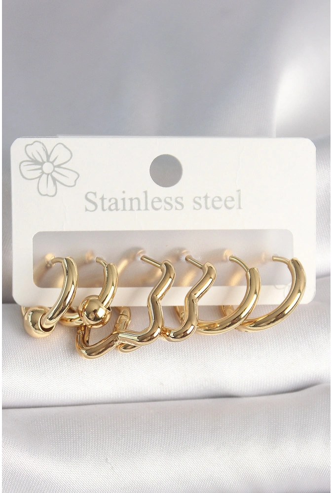 Shoecide 316l Çelik Gold Renk Yıldız Halka Model Kadın Küpe Seti