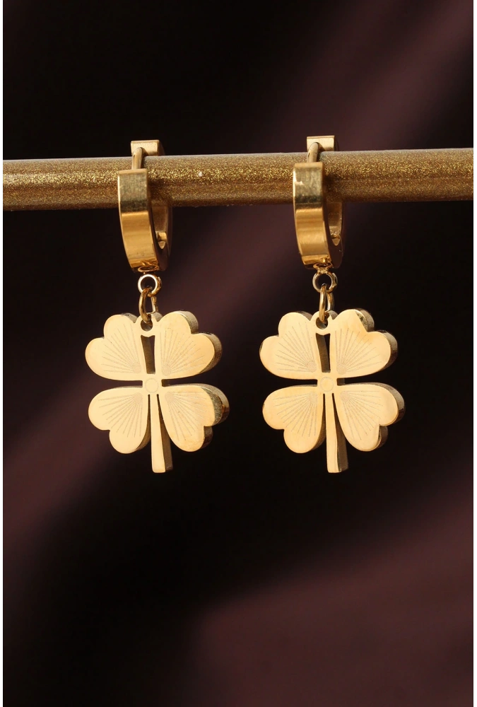 Shoecide 316l Çelik Gold Renk Yonca Küpe