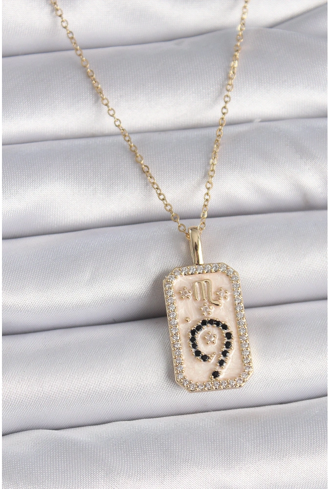 Shoecide 316l Çelik Gold Renk Zincir Akrep Burcu Zirkon Taşlı Kadın Kolye