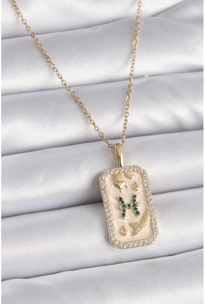 Shoecide 316l Çelik Gold Renk Zincir Balık Burcu Zirkon Taşlı Kadın Kolye