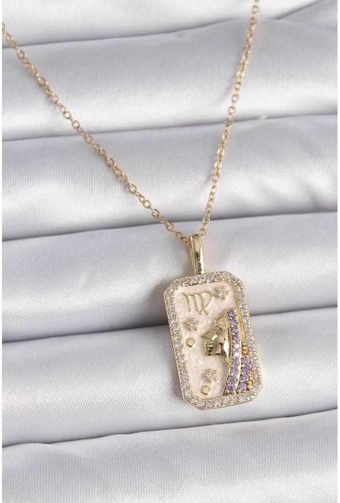 Shoecide 316l Çelik Gold Renk Zincir Başak Burcu Zirkon Taşlı Kadın Kolye