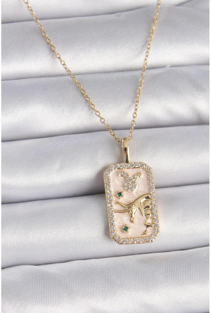 Shoecide 316l Çelik Gold Renk Zincir Boğa Burcu Zirkon Taşlı Kadın Kolye