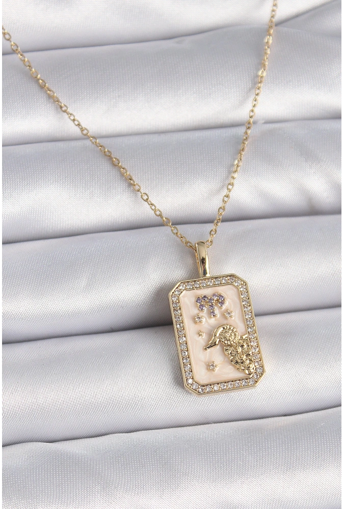 Shoecide 316l Çelik Gold Renk Zincir Koç Burcu Zirkon Taşlı Kadın Kolye