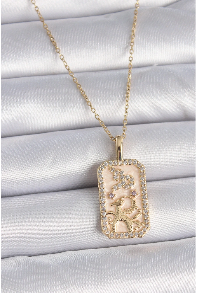 Shoecide 316l Çelik Gold Renk Zincir Oğlak Burcu Zirkon Taşlı Kadın Kolye