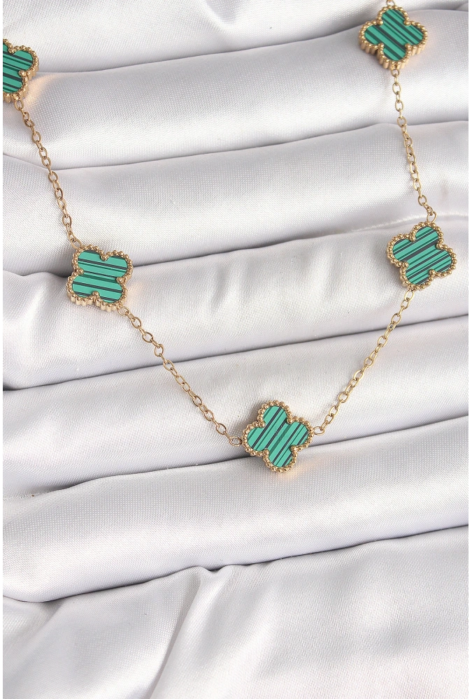 Shoecide 316l Çelik Gold Renk Zincir Yeşil Yonca Model Kadın Kolye