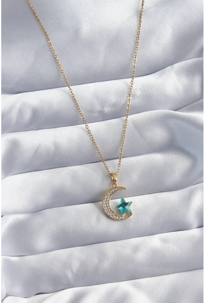 Shoecide 316l Çelik Gold Renk Zincir Zirkon Taş Detay Hilal Yıldızı Figür Kadın Kolye