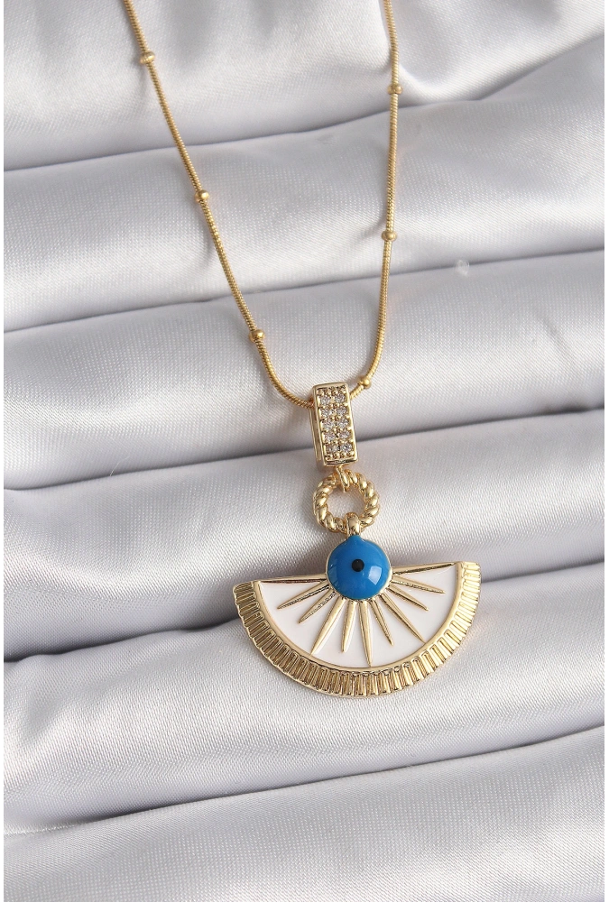 Shoecide 316l Çelik Gold Renk Zincir Zirkon Taş Detaylı Nazar Boncuk Göz Model Kadın Kolye