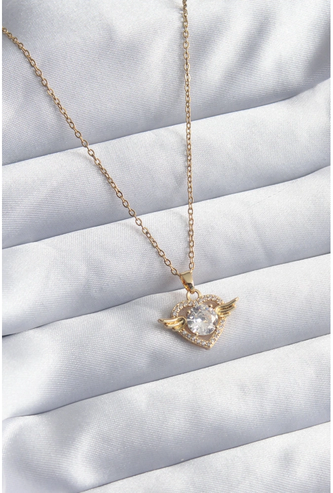 Shoecide 316l Çelik Gold Renk Zincir Zirkon Taşlı Kalp Model Kadın Kolye