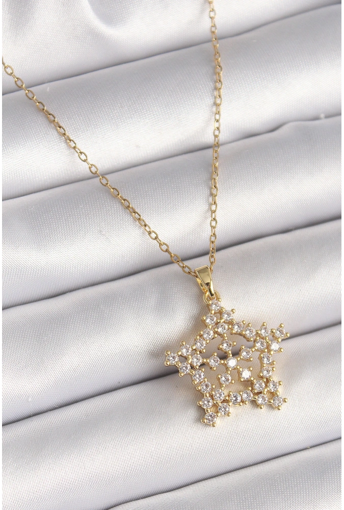 Shoecide 316l Çelik Gold Renk Zincir Zirkon Taşlı Kar Tanesi Model Kadın Kolye