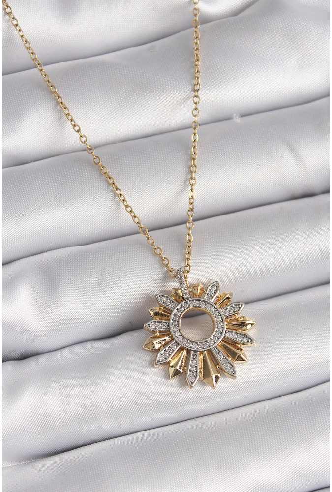 Shoecide 316l Çelik Gold Renk Zincir Zirkon Taşlı Mix Renk Güneş Model Kadın Kolye