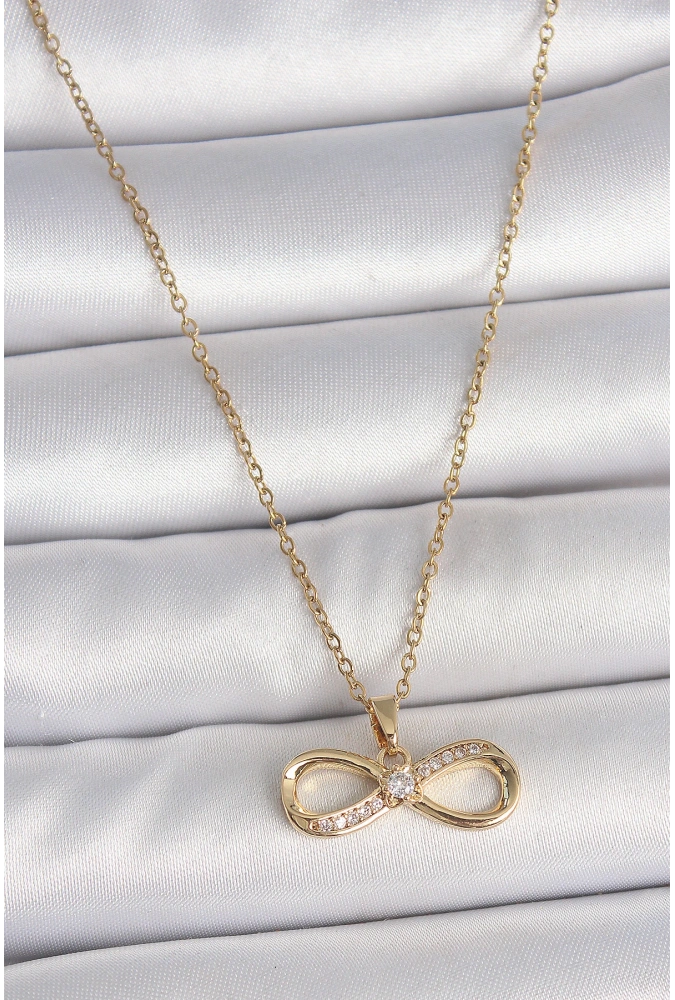 Shoecide 316l Çelik Gold Renk Zincir Zirkon Taşlı Sonsuzluk Model Kadın Kolye