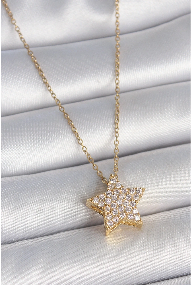 Shoecide 316l Çelik Gold Renk Zincir Zirkon Taşlı Yıldız Model Kadın Kolye