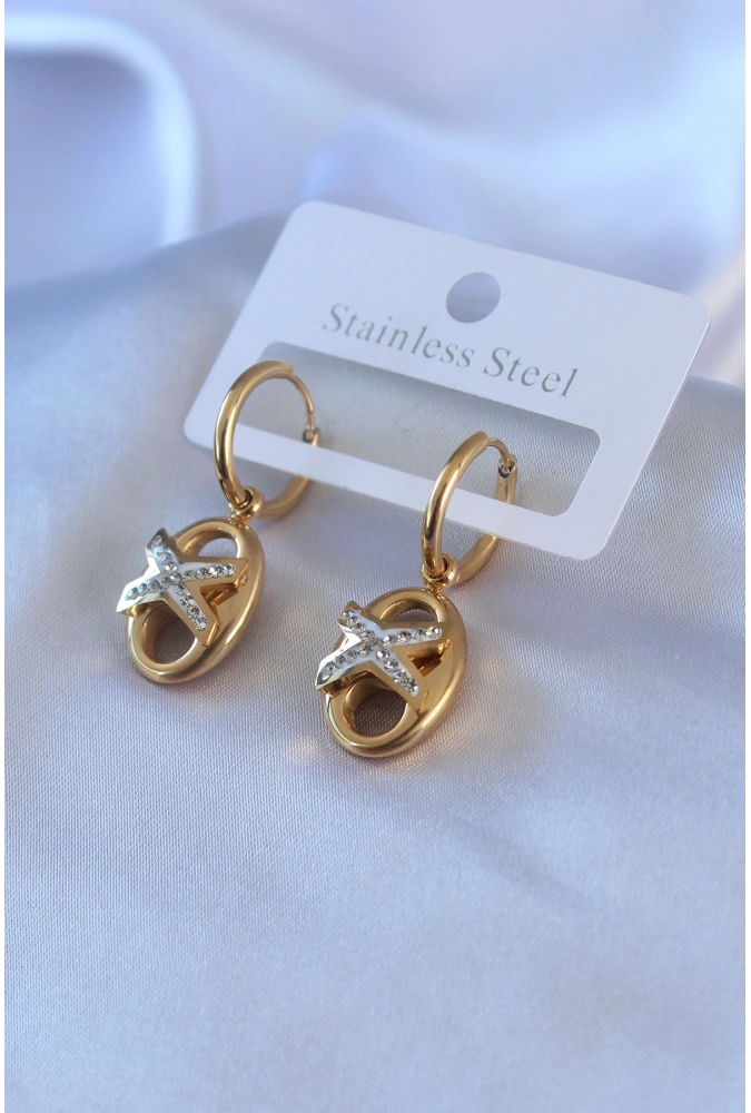 Shoecide 316l Çelik Gold Renk Zirkon Taş Detay Kadın Küpe