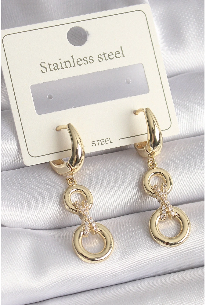 Shoecide 316l Çelik Gold Renk Zirkon Taş Detaylı Sallantı Model Kadın Küpe