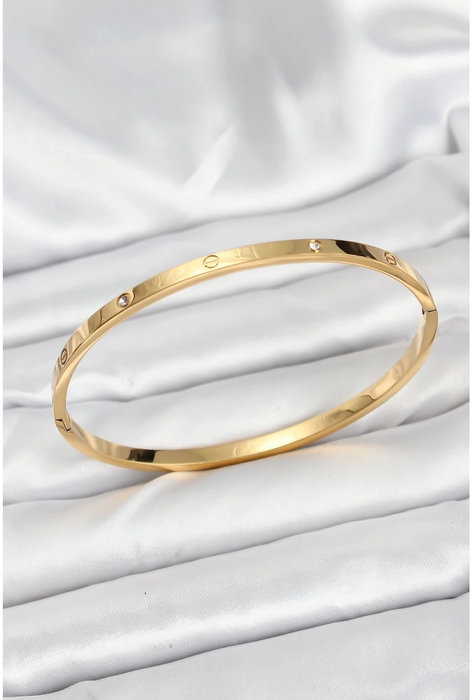 Shoecide 316l Çelik Gold Renk Zirkon Taşlı 65 Mm İnce Kadın Kelepçe Bileklik