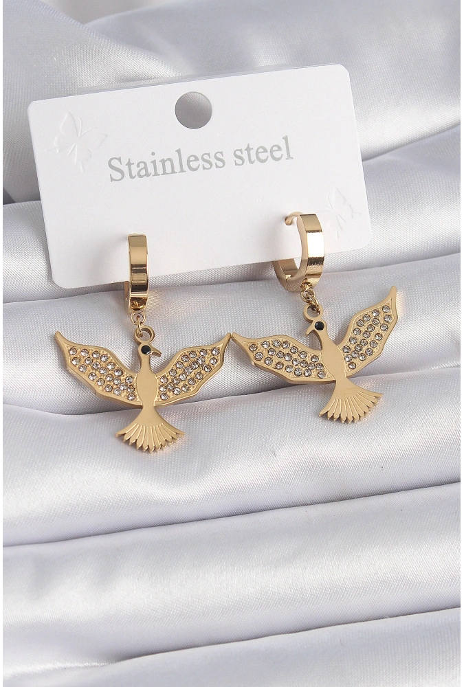 Shoecide 316l Çelik Gold Renk Zirkon Taşlı Anka Kuşu Model Kadın Küpe