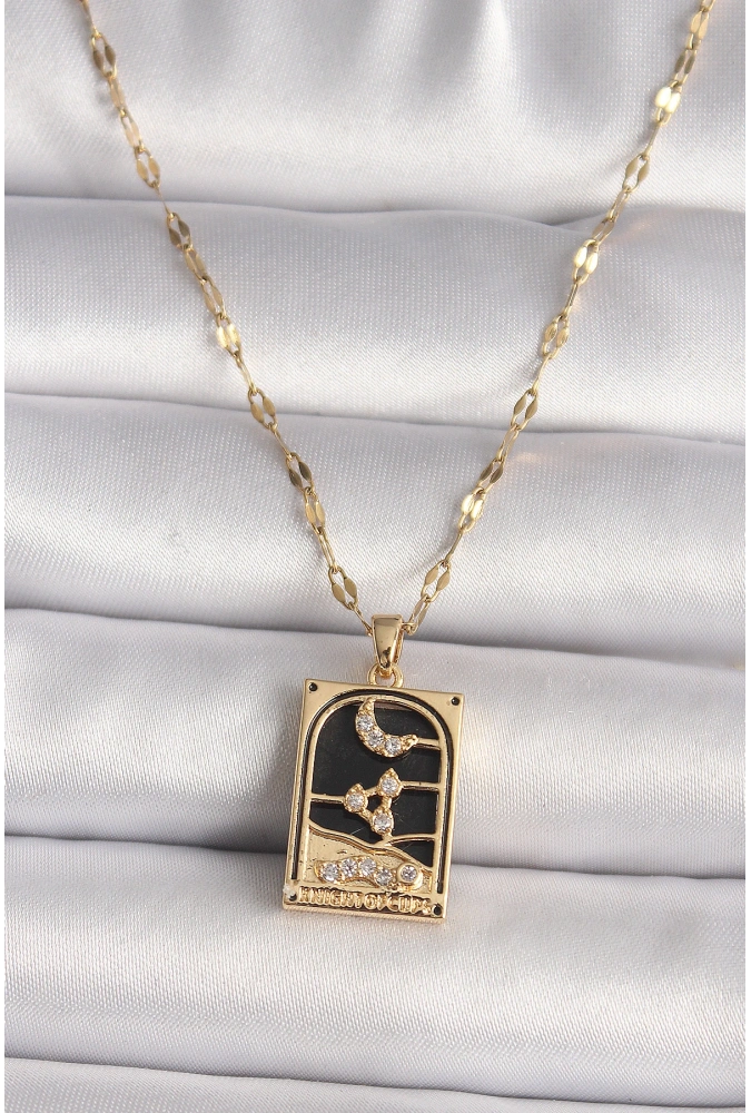 Shoecide 316l Çelik Gold Renk Zirkon Taşlı Ay Figürlü Tarot Model Kadın Kolye