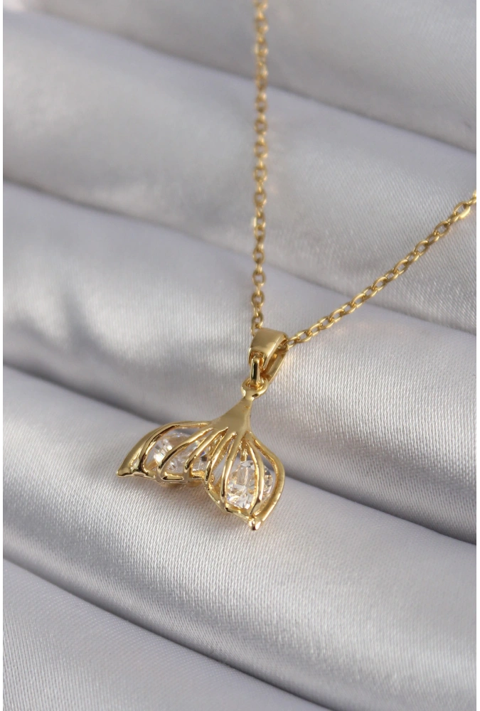 Shoecide 316l Çelik Gold Renk Zirkon Taşlı Balık Kuyruğu Model Kadın Kolye