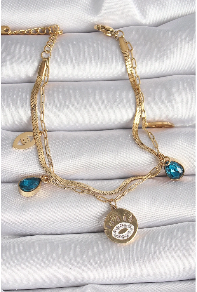 Shoecide 316l Çelik Gold Renk Zirkon Taşlı Göz İşleme Figür Kadın Bileklik